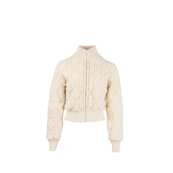Dior Size 34 Macrocannage Zipped Cardigan Wool/Polyamide/Cashmere Ecru