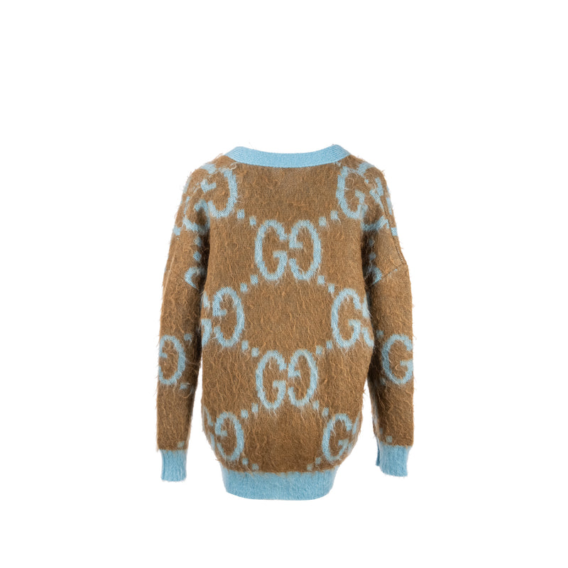 Gucci Size S Reversible GG Cardigan Mohair/Polyamide/Wool Light Blue/Brown