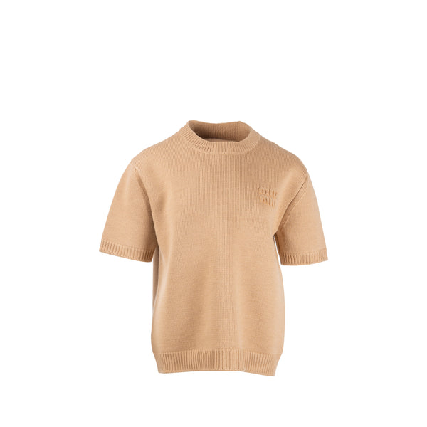 Miu Miu Size 38 Short-Sleeve Sweater Wool / Nylon Beige
