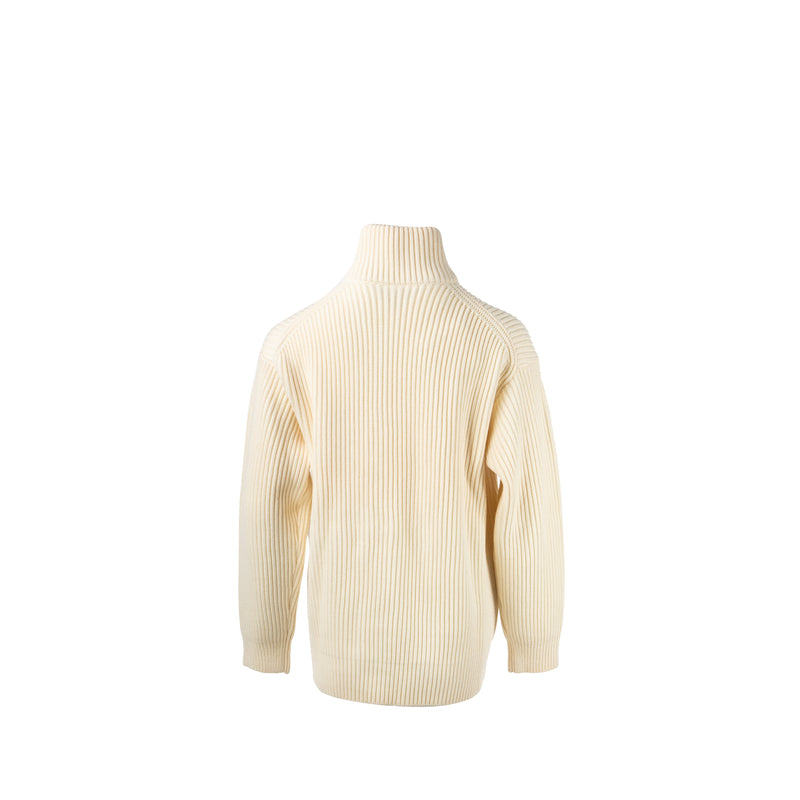 Hermes Size 34 Blouson Details Cuir Cardigan virgin wool white