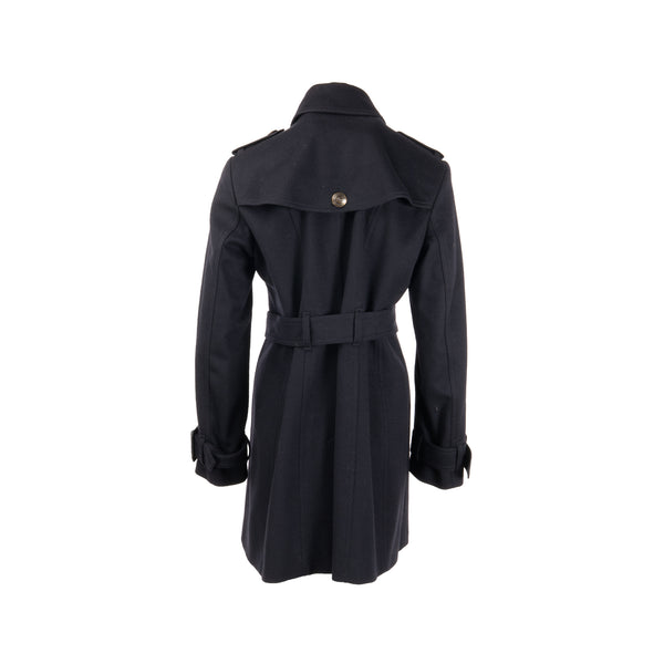 Burberry Size UK12 Detailed Button Trench Coat Virgin Wool/Cashmere Dark Blue
