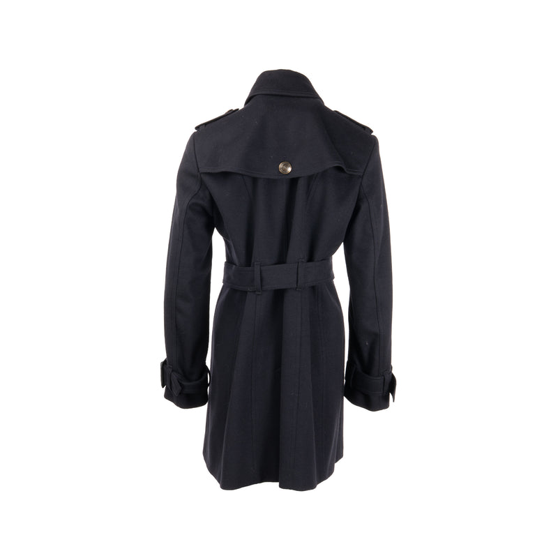 Burberry Size UK12 Detailed Button Trench Coat Virgin Wool/Cashmere Dark Blue
