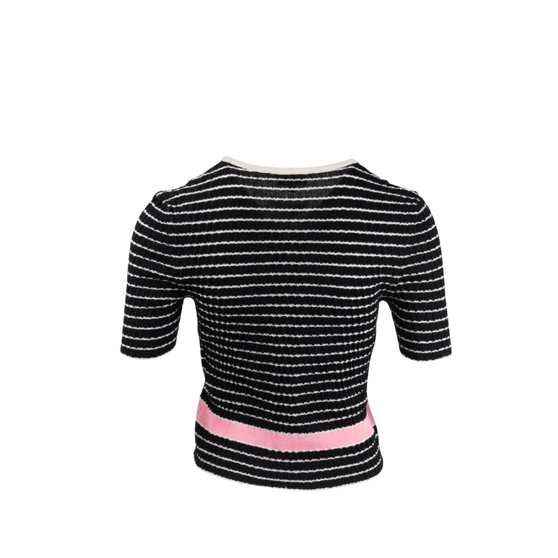 Chanel Size 36 CC Short Sleeve Top Cotton/Polyamide Black/Pink/White