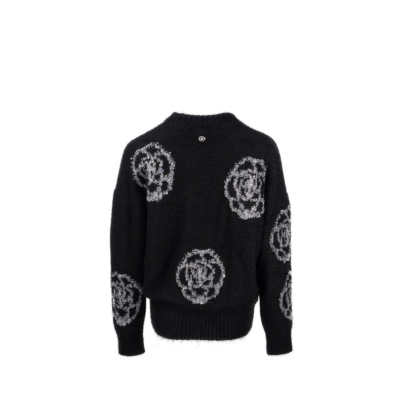 Chanel size 40 Camelia Sweater Silk/Cashmere/Wool Black