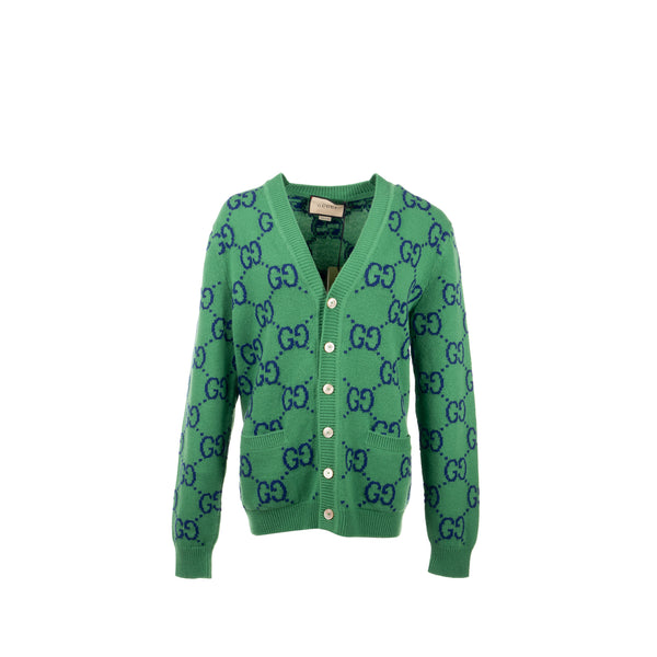 Gucci size S GG Knitted cardigan wool/laine Green/multicolour