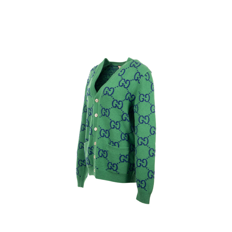 Gucci size S GG Knitted cardigan wool/laine Green/multicolour