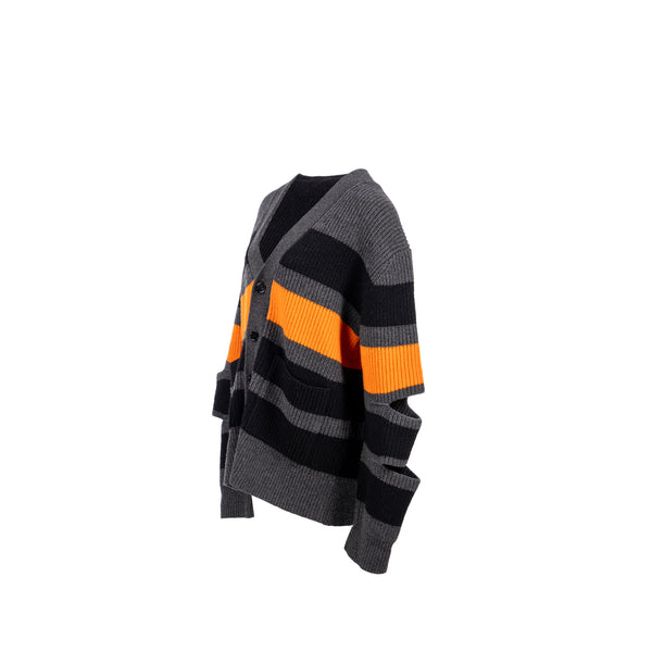 Burberry Size S Cut-out Detail Striped Cardigan Cashmere/Wool Grey/Orange