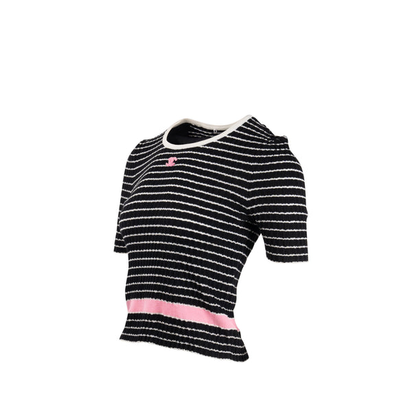 Chanel Size 36 CC Short Sleeve Top Cotton/Polyamide Black/Pink/White