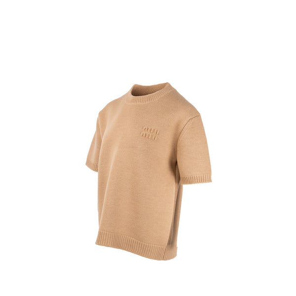 Miu Miu Size 38 Short-Sleeve Sweater Wool / Nylon Beige