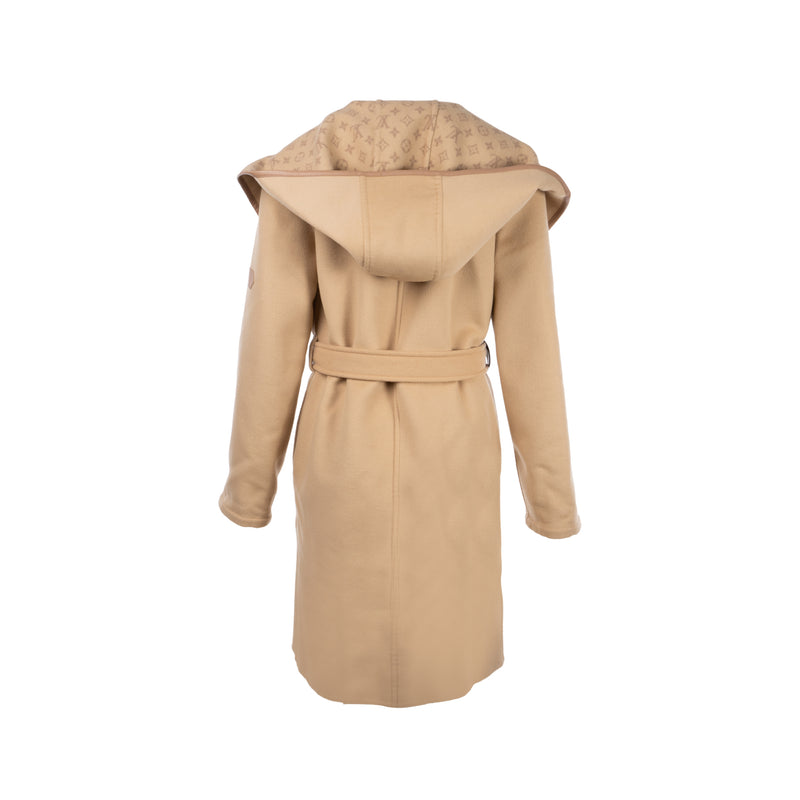 Louis Vuitton size 34 signature double face hooded wrap coat wool beige