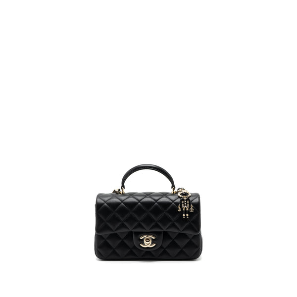 Chanel 22P Lion Charm Top Handle Mini Rectangular Flap Bag Lambskin Black LGHW (microchip)