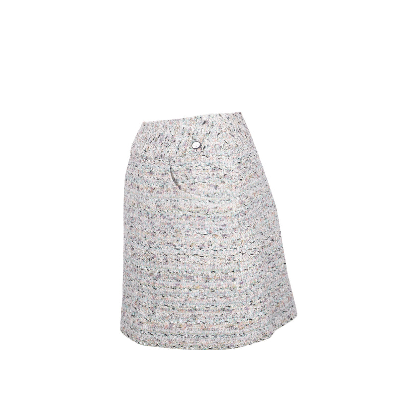 CHANEL Size 36 19C Tweed Mini Skirt Cotton/Polyamide Ecru/Pink/Blue/Black