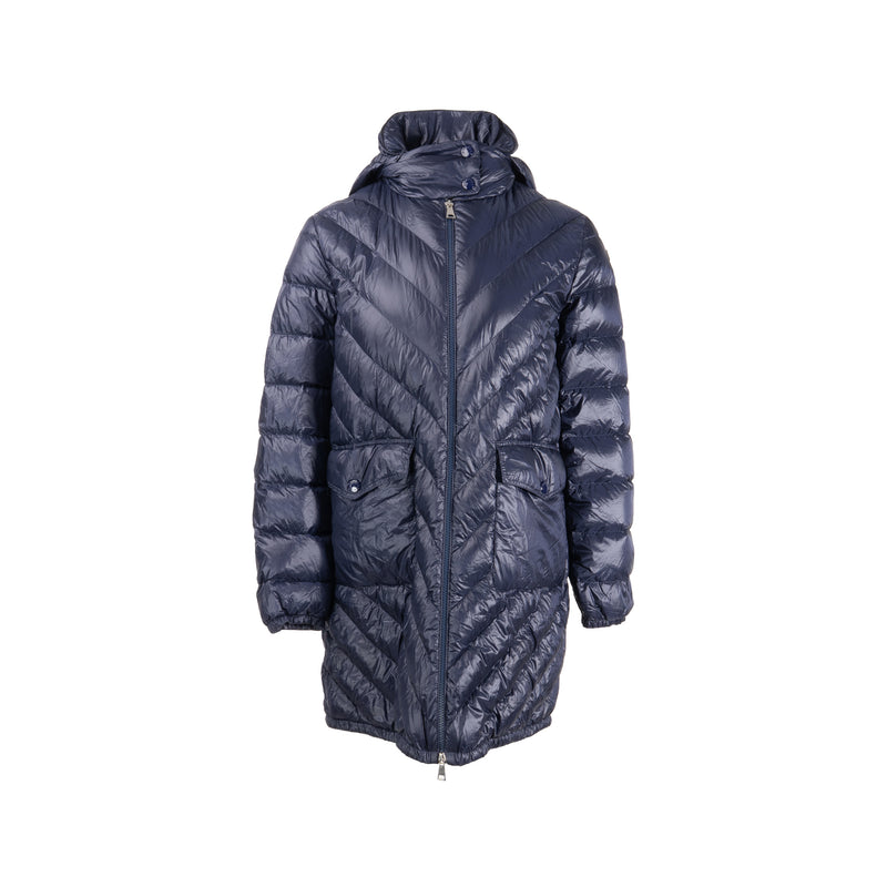 Moncler Size 0 Quilted Longue Saison Mid-Length Down Jacket Blue-Purpl