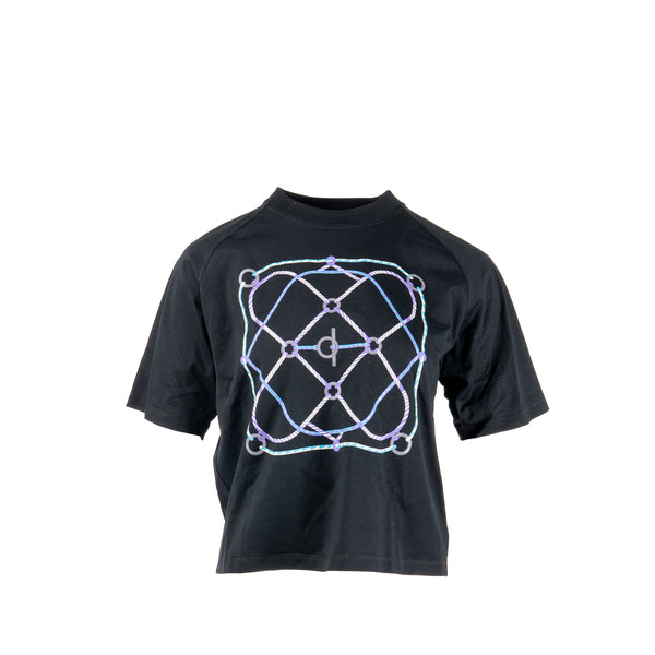 Hermes Size 38 Figure Artistique T-Shirt Cotton Black/Multicoloured