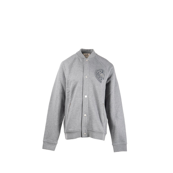 Hermes Size Large Blouson teddy patch Clou de Selle Cotton Grey