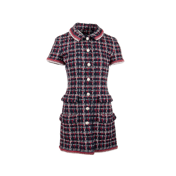 Chanel Size 36 Tweed Short-Sleeve Mini Dress Viscose Navy/ Multicolour