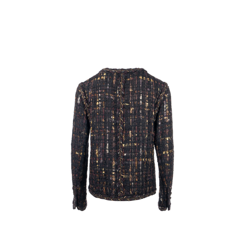 Chanel size 46 tweed jacket multicolor black / burgundy/ gold