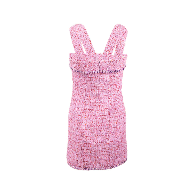 Chanel Size 34 22P Tweed Mini Dress Cotton/Polyester Light Purple / Pink