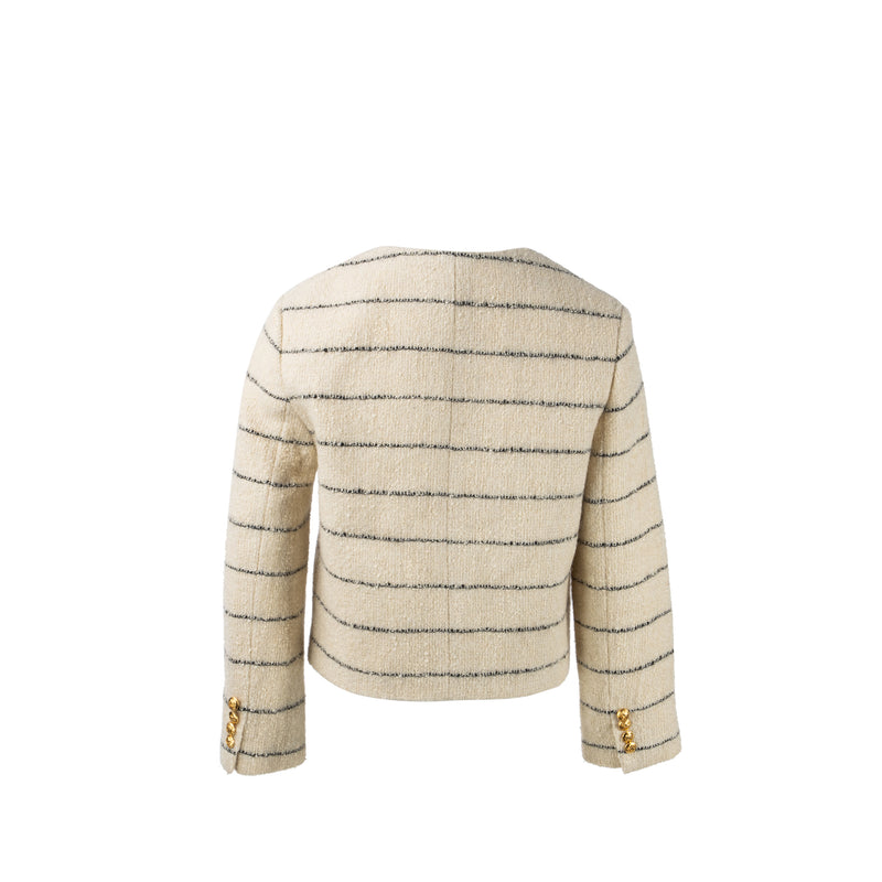 Celine size 34 Chasseur Striped Evening Jacket wool / polyamide cream / black