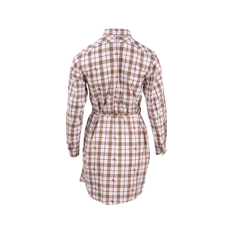 Burberry Size UK4 Checked Belted Shirt Dress Cotton Pink