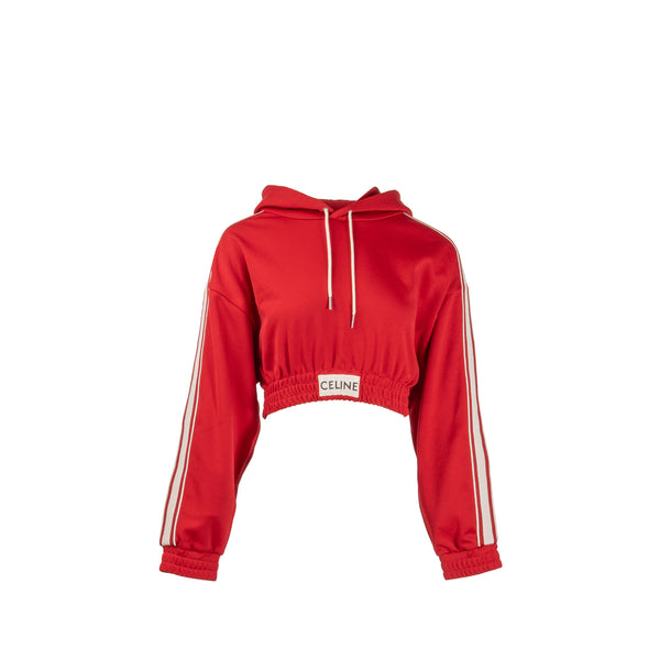 Celine Size S Cropped Hoodie Jersey Polyester Red / White