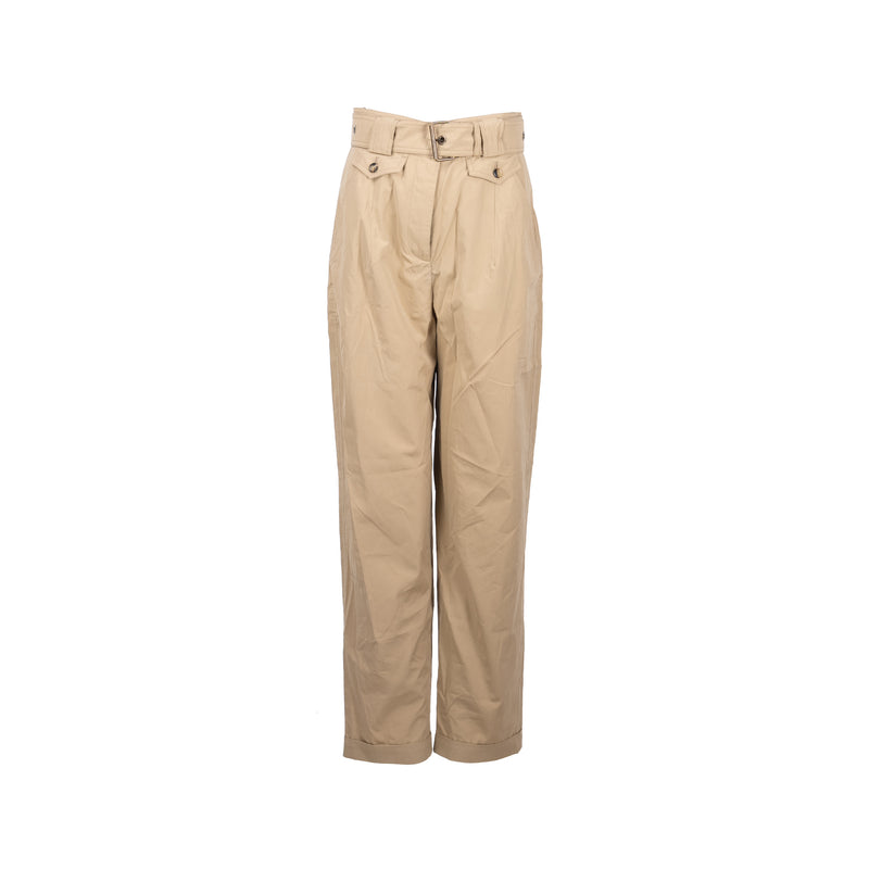 LOUIS VUITTON Size 36 Straight Pants With Monogram Belt Cotton/Silk Beige