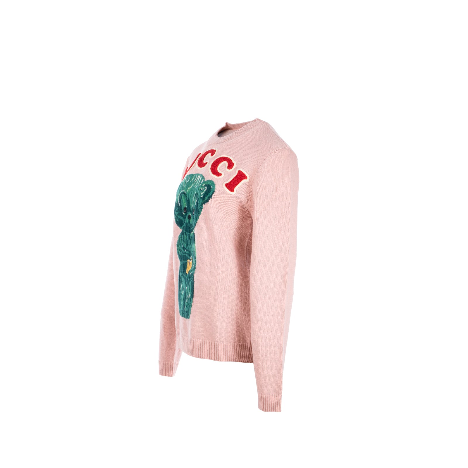 Gucci Size S Teddy Bear Sweater with Terrycloth Gucci Patch Wool Rose