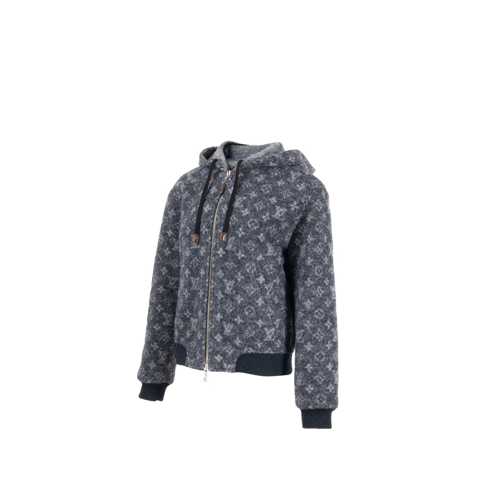 Louis Vuitton フード付きジャケット 34 Louis Vuitton size 34 monogram jacquard zipped hoodie wool Grey/black
