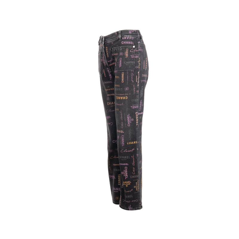 Chanel size 38 22P Letter logo print straight jeans black/Multicolour