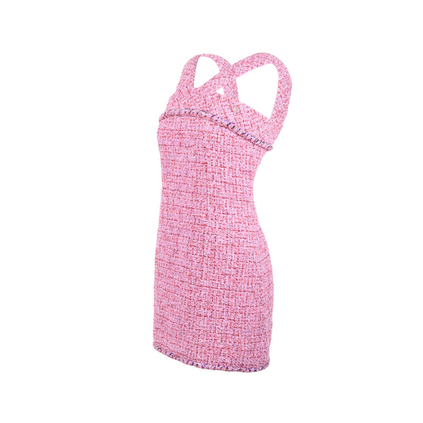 Chanel Size 34 22P Tweed Mini Dress Cotton/Polyester Light Purple / Pink