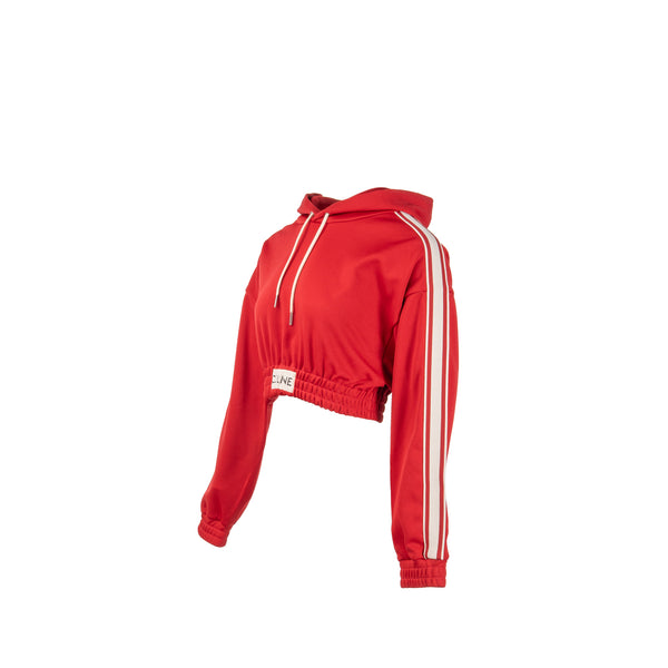 Celine Size S Cropped Hoodie Jersey Polyester Red / White