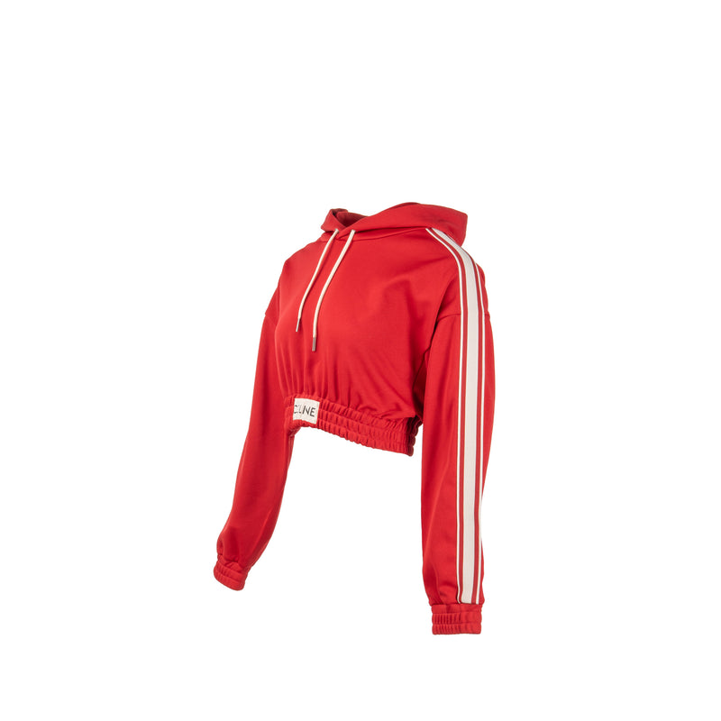 Celine Size S Cropped Hoodie Jersey Polyester Red / White