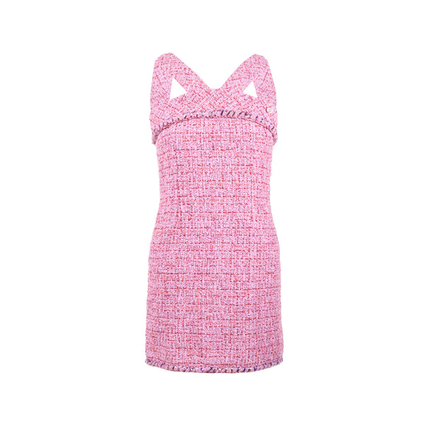 Chanel Size 34 22P Tweed Mini Dress Cotton/Polyester Light Purple / Pink