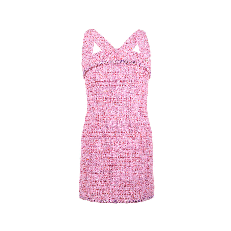 Chanel Size 34 22P Tweed Mini Dress Cotton/Polyester Light Purple / Pink