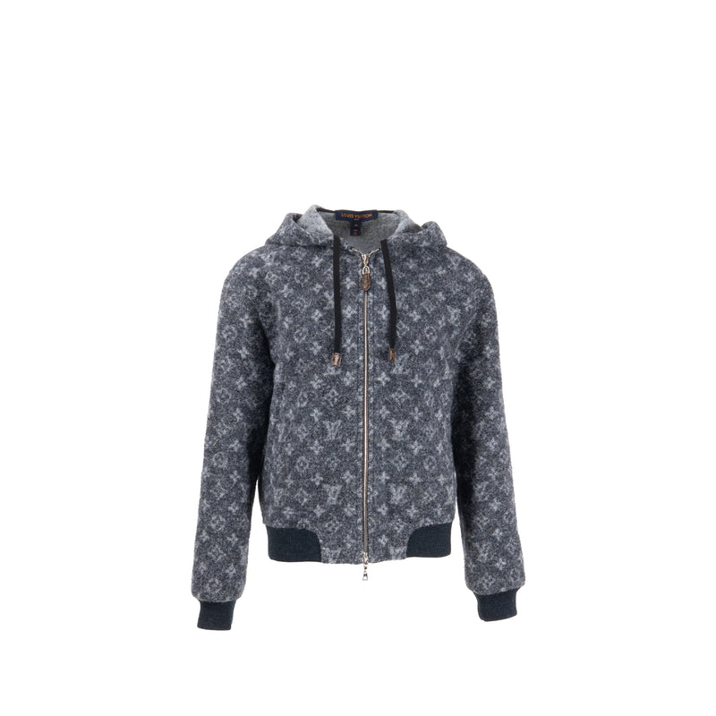 Louis Vuitton size 34 monogram jacquard zipped hoodie wool Grey/black