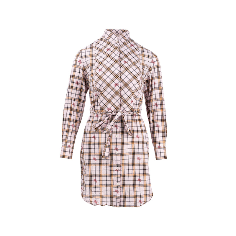 Burberry Size UK4 Checked Belted Shirt Dress Cotton Pink