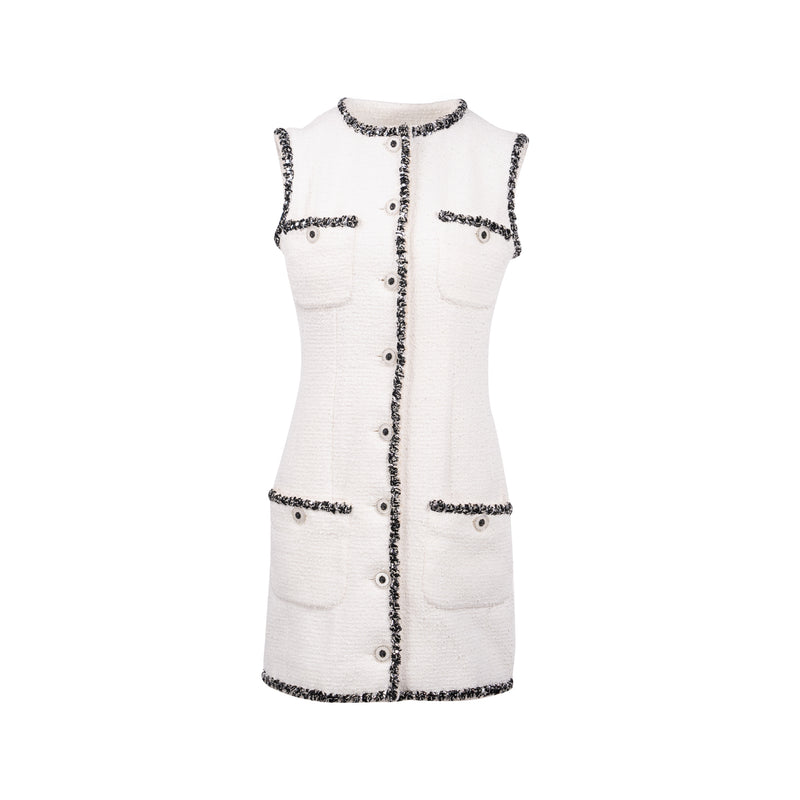 Chanel Size 34 22p Mid-Length Mini Dress Tweed White/Black