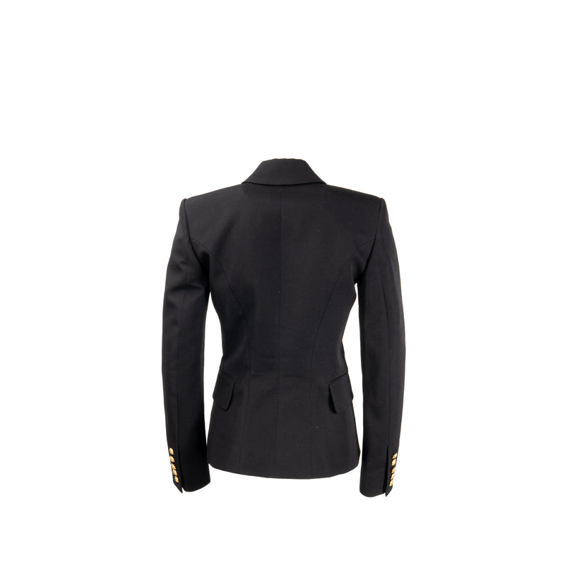 Balmain Size 34 Classic Jacket with Gold Button Black Virgin Wool