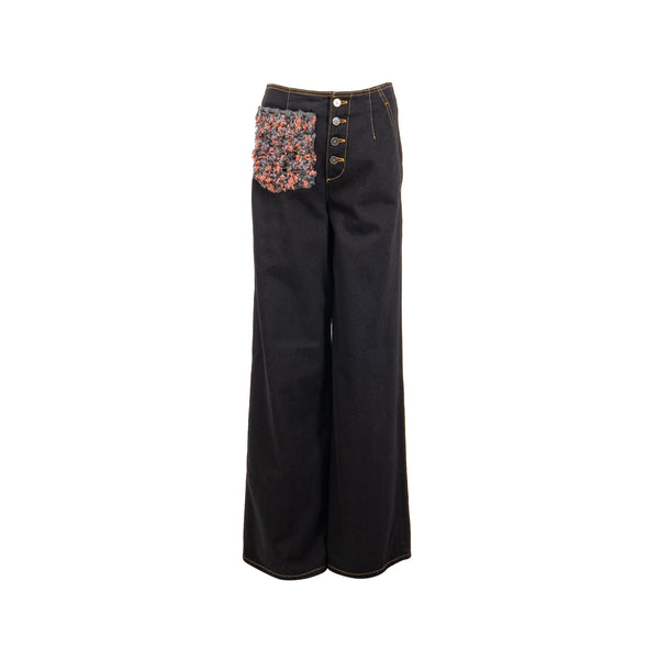 Chanel 22a size 38 Wide-Leg Denim Pants Black
