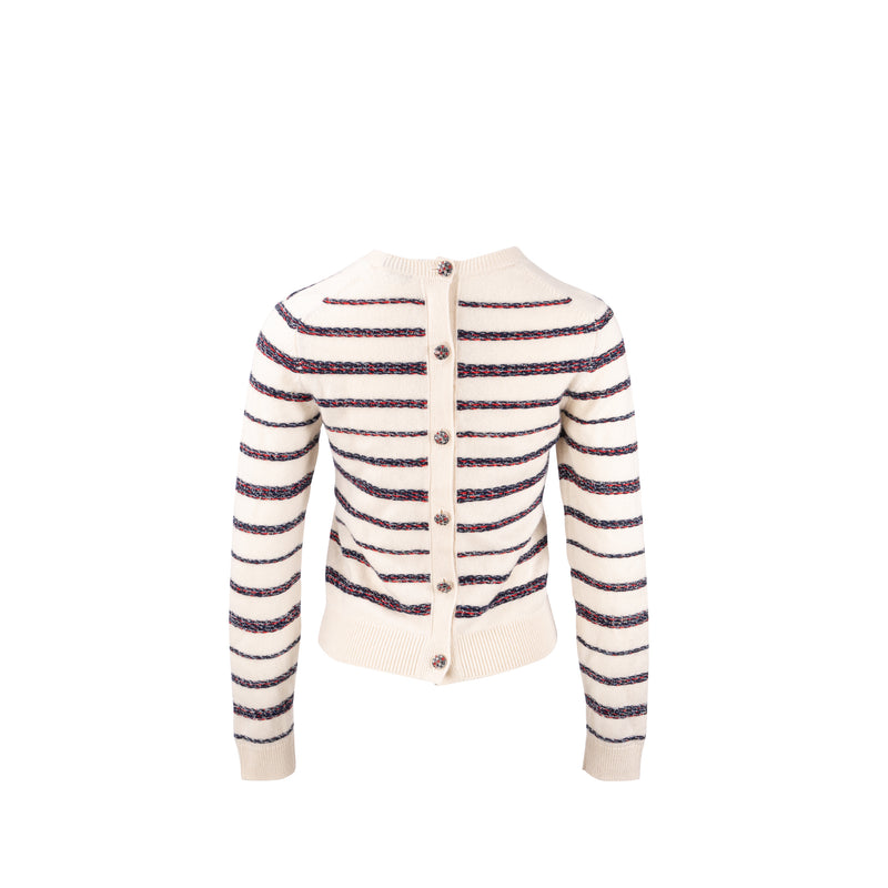 Chanel 20S Size 36 Stripe Pullover / BackButtons Cardigan Cashmere White/Multicolour