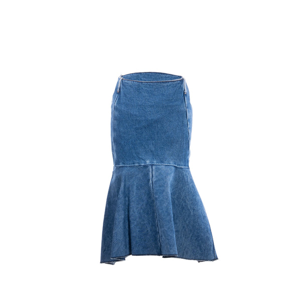Balenciaga Size 36 Godet Peplum-style Denim Skirt Cotton Blue