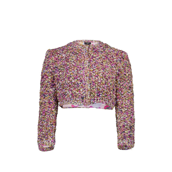Chanel 21p Size 34 Cardigan Cotton/Silk/Pearl Purple/Multicolour