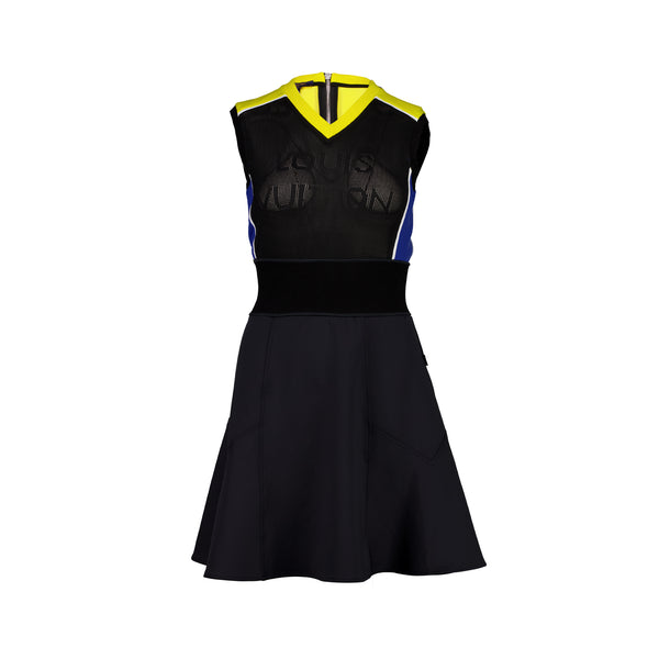 Louis Vuitton Size XS A-line Sleeveless Dress Black/Yellow/Blue Style Code:1A8LAG