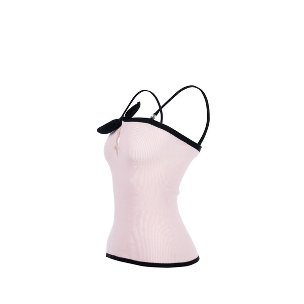 Chanel Size 36 22P CC Crystal Bow Cotton Tank Light Pink/Black