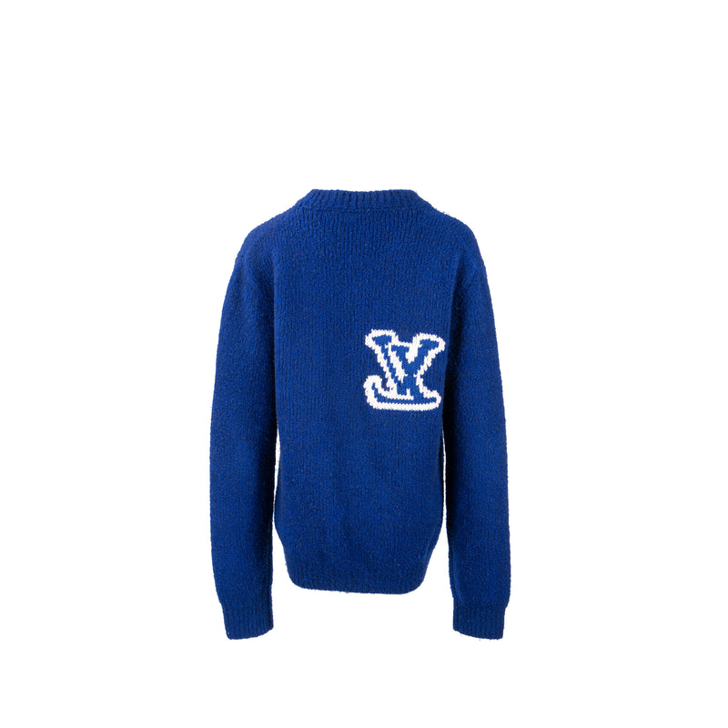 LOUIS VUITTON Size M Intarsia Pullover Sweater Wool Blue/White