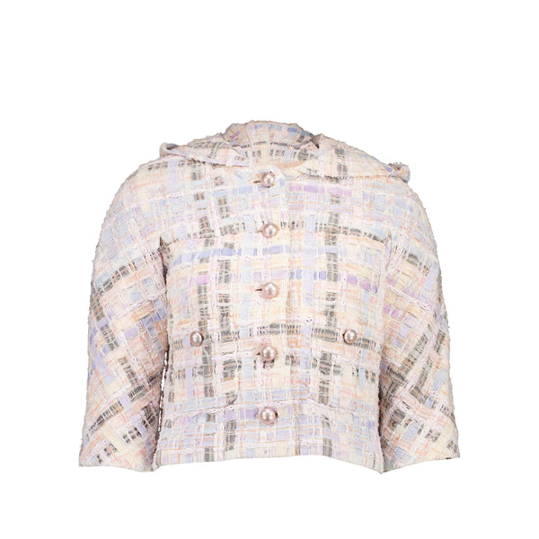 Chanel 18P Size 38 Jacket Cotton Tweed Pink/Blue/Grey/Lavender