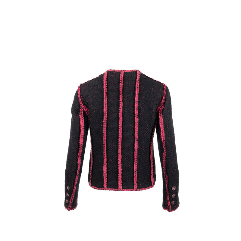 Chanel Size 34 22K Detailed CC Button Jacket Wool/Polyamide Black/Pink