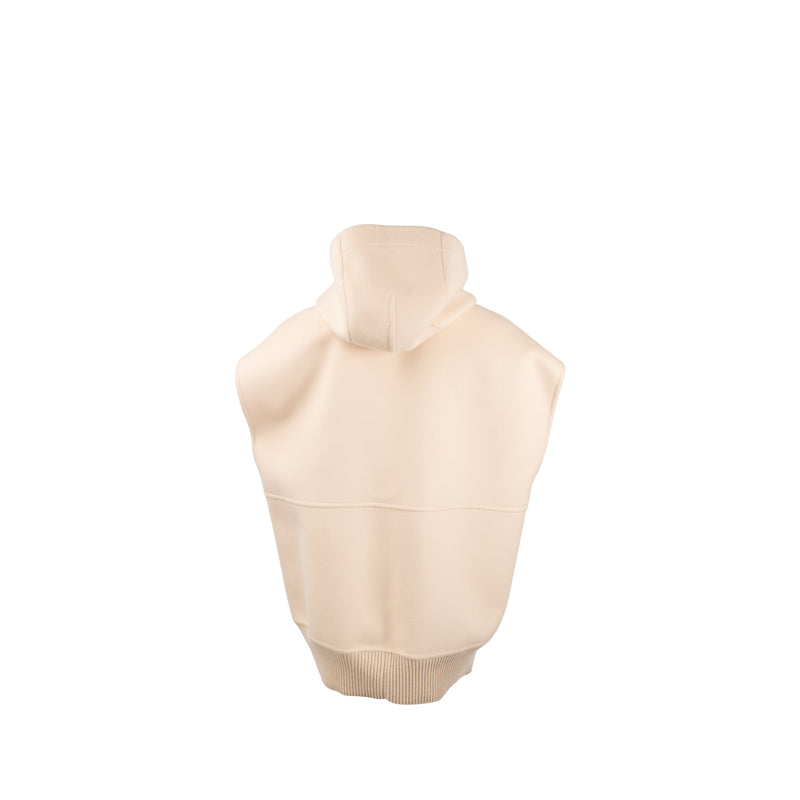 Louis Vuitton Size 36 Sleeveless Hooded Zip Up Coat Wool Cream Beige