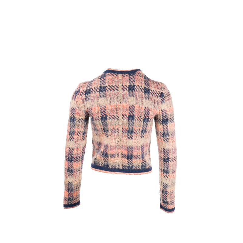Chanel 22A size 34 coco neige cardigan shearling fur cashmere/wool pink/blue