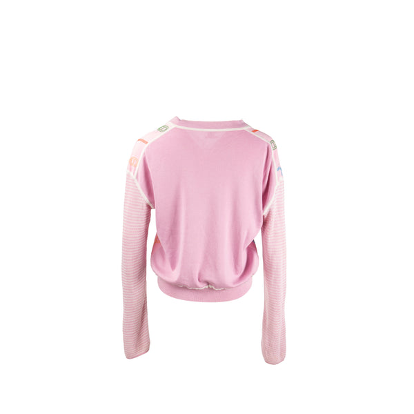 Hermes Size 38 Chaine d’Ancre embroidered long-sleeve twillaine cardigan Silk/Cotton Rose Clair SHW